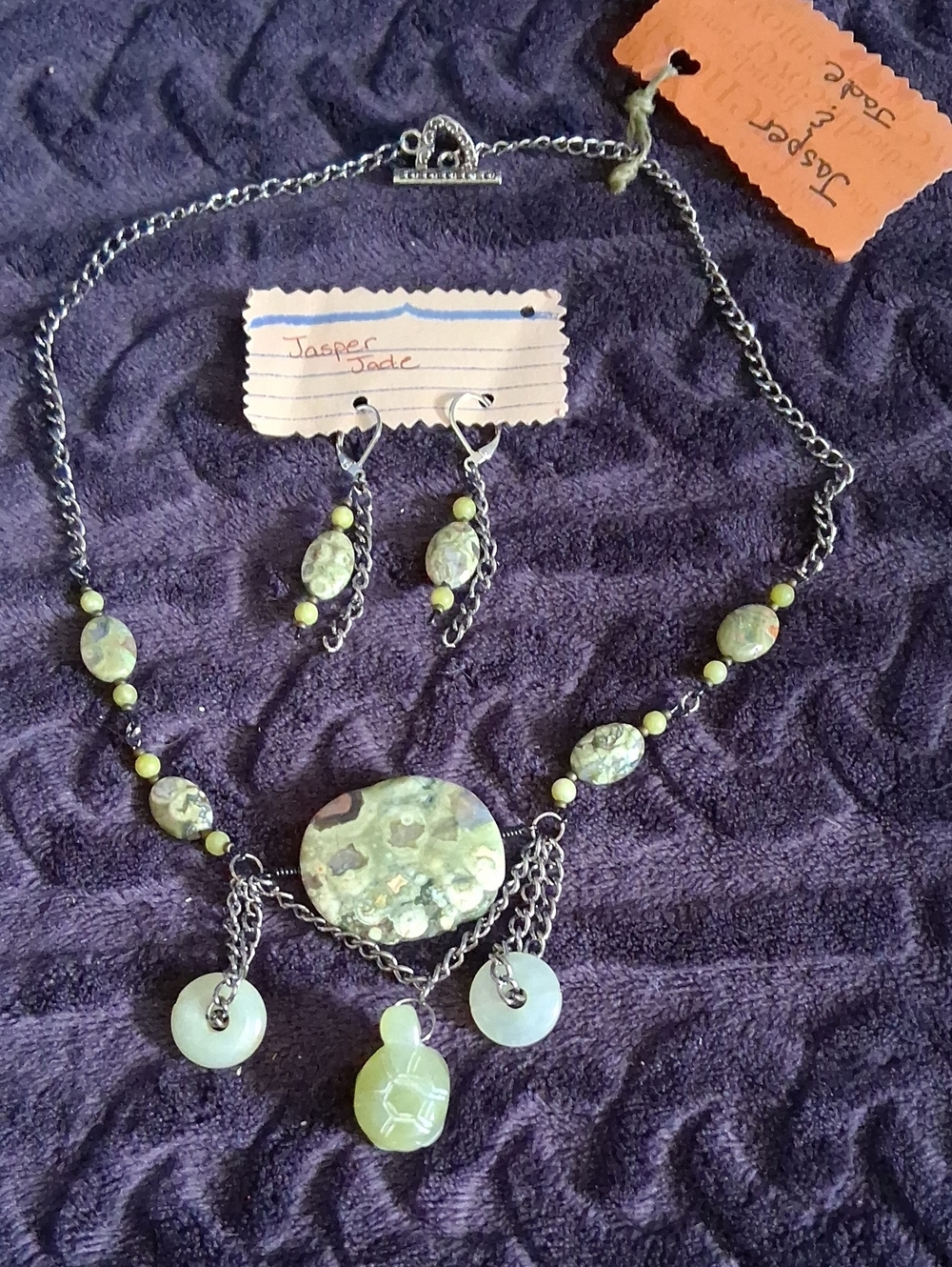 Green Jasper Pendant Necklace and Earring Set